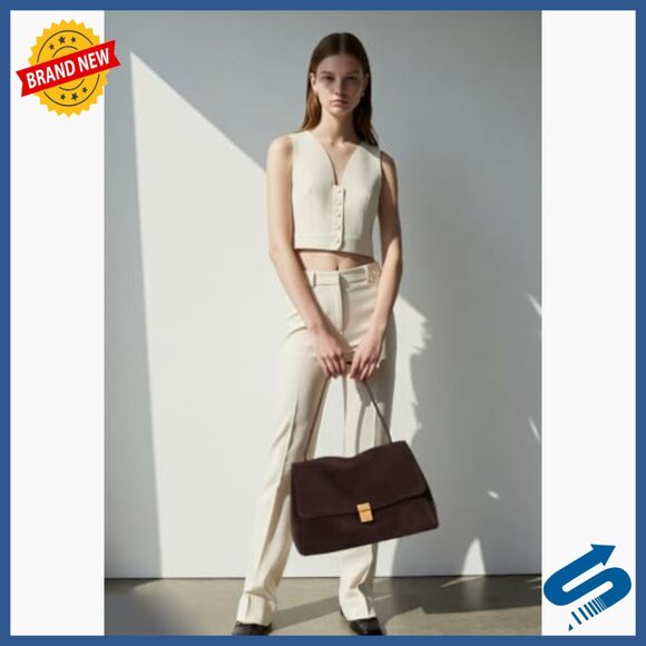 Faux Suede Shoulder Bag Fits 11-inch iPad Pro, Magnetic Closure Satchel - Picture 2 of 6